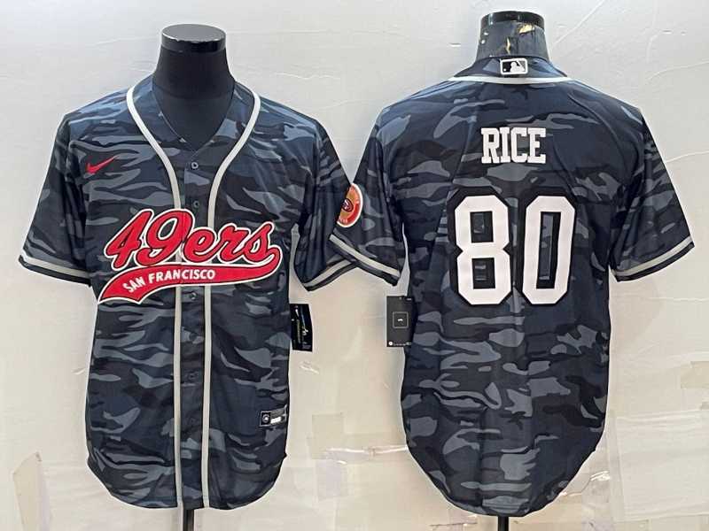 Mens San Francisco 49ers #80 Jerry Rice Grey Camo With Patch Cool Base Stitched Baseball Jersey